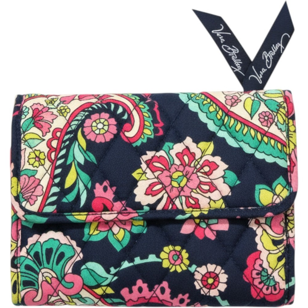 Vera Bradley Trifold Wallet Womens OS Navy Blue Paisley Floral Excellent Quilted